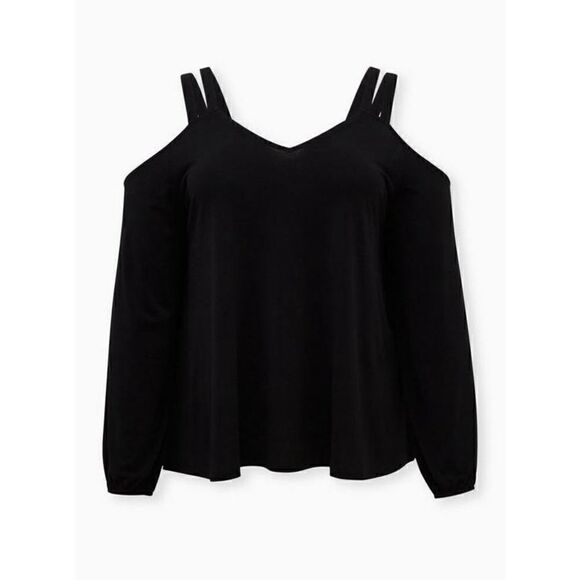 Torrid Knit Crepe V-Neck Cold Cutout Cold Shoulder Top (Size 3) - Picture 5 of 5